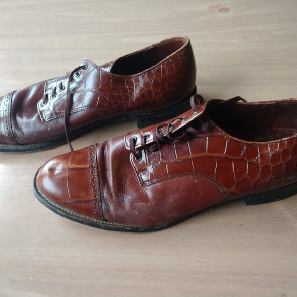 Stacy Adams Men's Size 9.5 Reptile Print Leather Croc Cap Toe Shoes - Picture 2 of 5